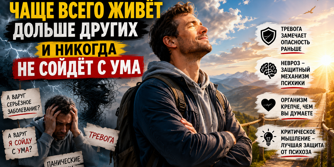 ПОЧЕМУ НЕВРОТИК ЧАЩЕ ВСЕГО ЖИВЁТ ДОЛЬШЕ ДРУГИХ И НИКОГДА НЕ СОЙДЁТ С УМА?