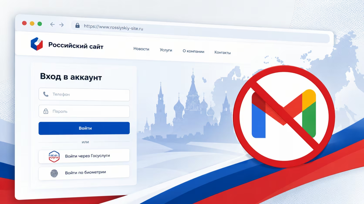Изображение: блокировка входа через зарубежные сервисы