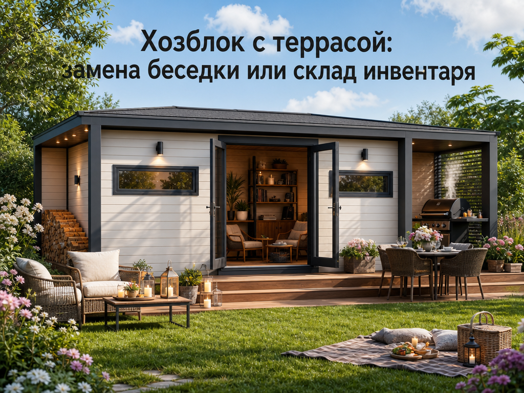    Хозблок с террасой — идеальное сочетание функциональности и эстетики. hozblock