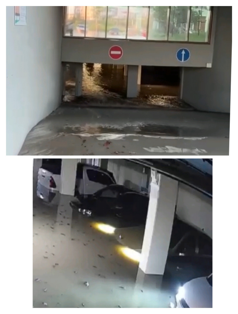 Картинки из открытых источников. Вода льёт в подземные парковки.