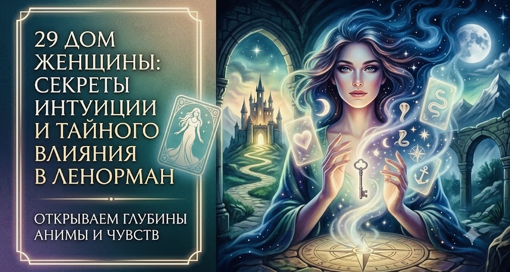 29 дом Женщины. Секреты женской интуиции, истинных чувств, скрытого влияния и состояния Анимы в Большом раскладе Ленорман.