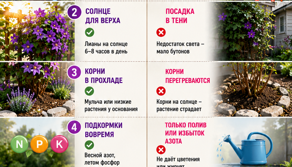Почему клематис весь в цветах, а ваш почти не цветёт?
