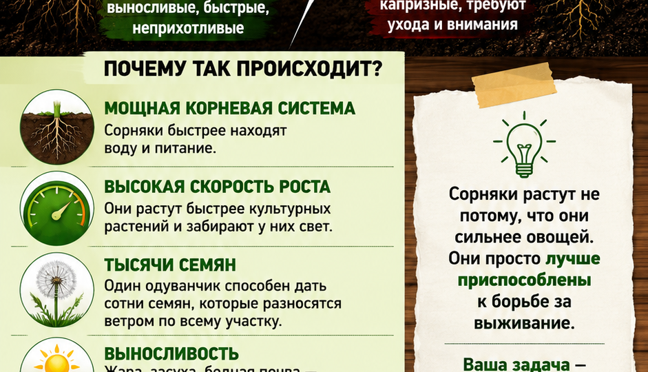 Почему сорняки растут лучше овощей?