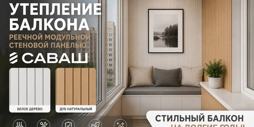 Утепление балкона и обшивка модульными реечными панелями САВАШ