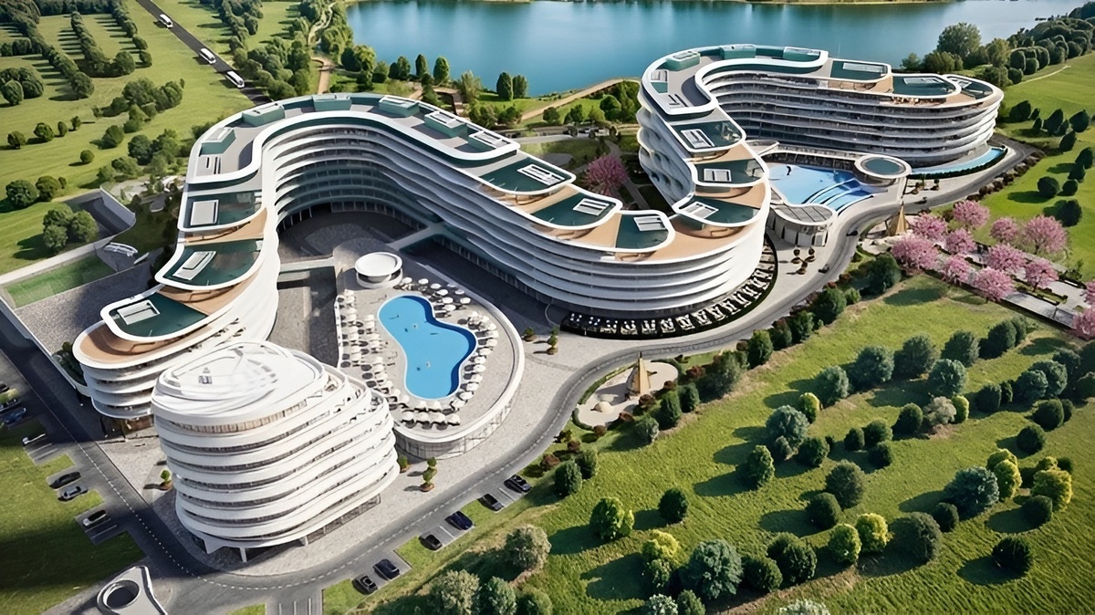 Визуал гостиничного комплекса. Источник https://vc.ru/retail/2231834-gk-kvartal-zapuskayet-gostinichnyy-kompleks-cosmos-v-krymu