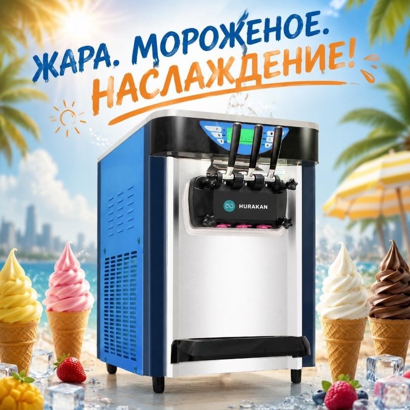 Фризер для мягкого мороженого HURAKAN HKN-BQ58P с готовым продуктом