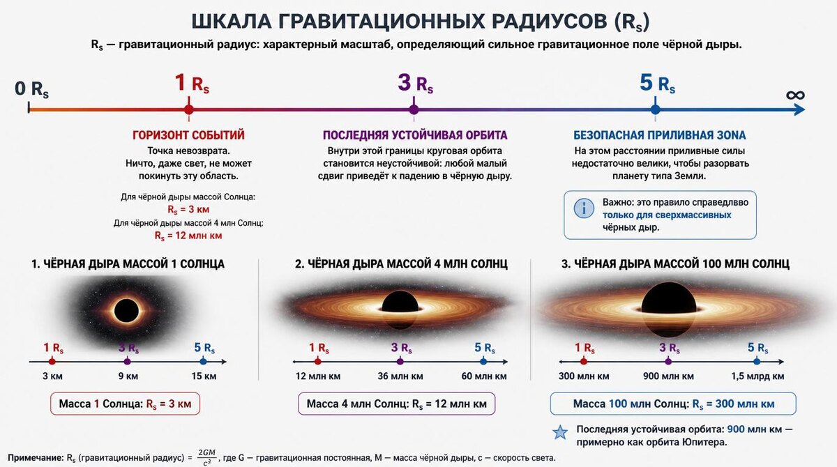 Горизонтальная шкала гравитационных радиусов. © https://ab-news.ru