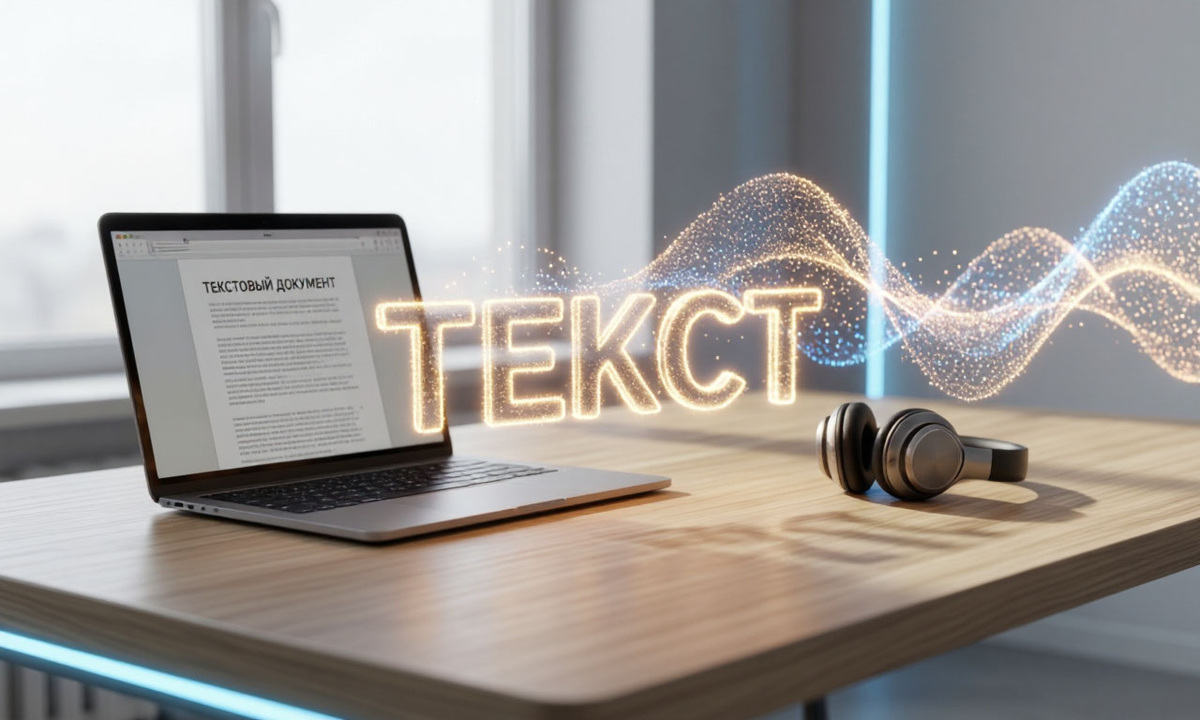 Обложка статьи "Нейросеть для озвучки текста". Изображение сгенерировано в Алиса AI