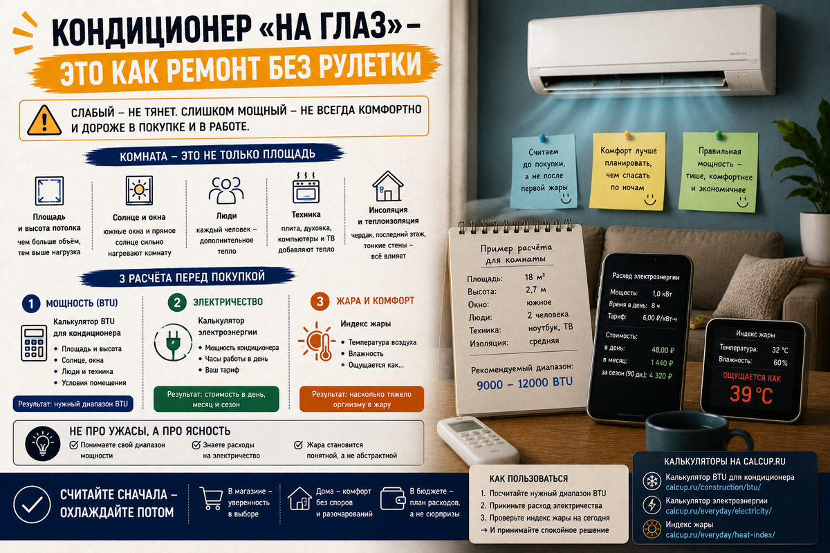 Самый жаркий спор в магазине начинается не у кассы, а дома: "нам девятки хватит" против "давай возьмем помощнее". Проблема в том, что комната не состоит только из квадратных метров.