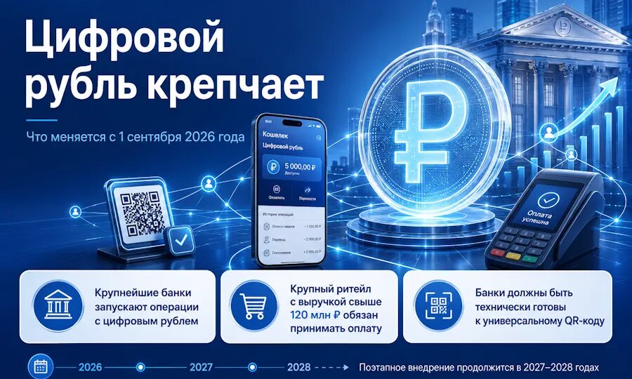 Цифровой рубль крепчает: что меняется с 1 сентября 2026 года