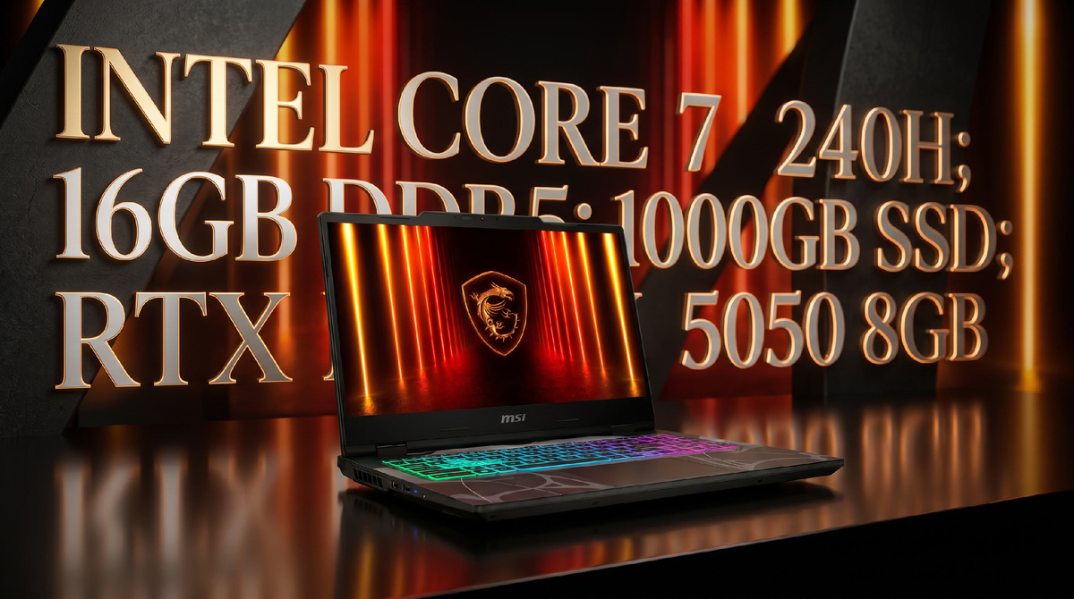 MSI Cyborg 15.6", IPS, Intel Core 7 240H 5.2ГГц, 10 ядер 16ГБ DDR5, 1000ГБ SSD, RTX 5050 8Gb