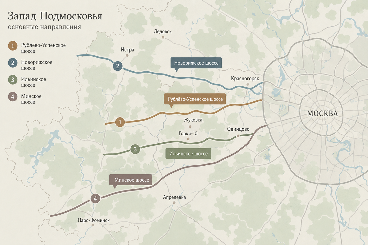 Карта запада Подмосковья