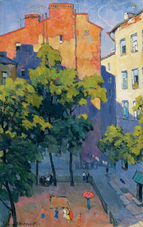 Ярослав Крестовский (1925-2003) «Дворик» 1959 холст, масло. 87х56 см Частное собрание