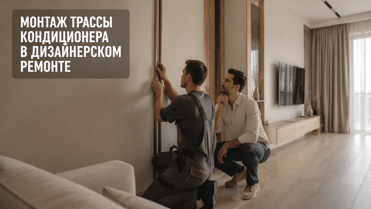 Монтаж трассы кондиционера без штробления в интерьере
