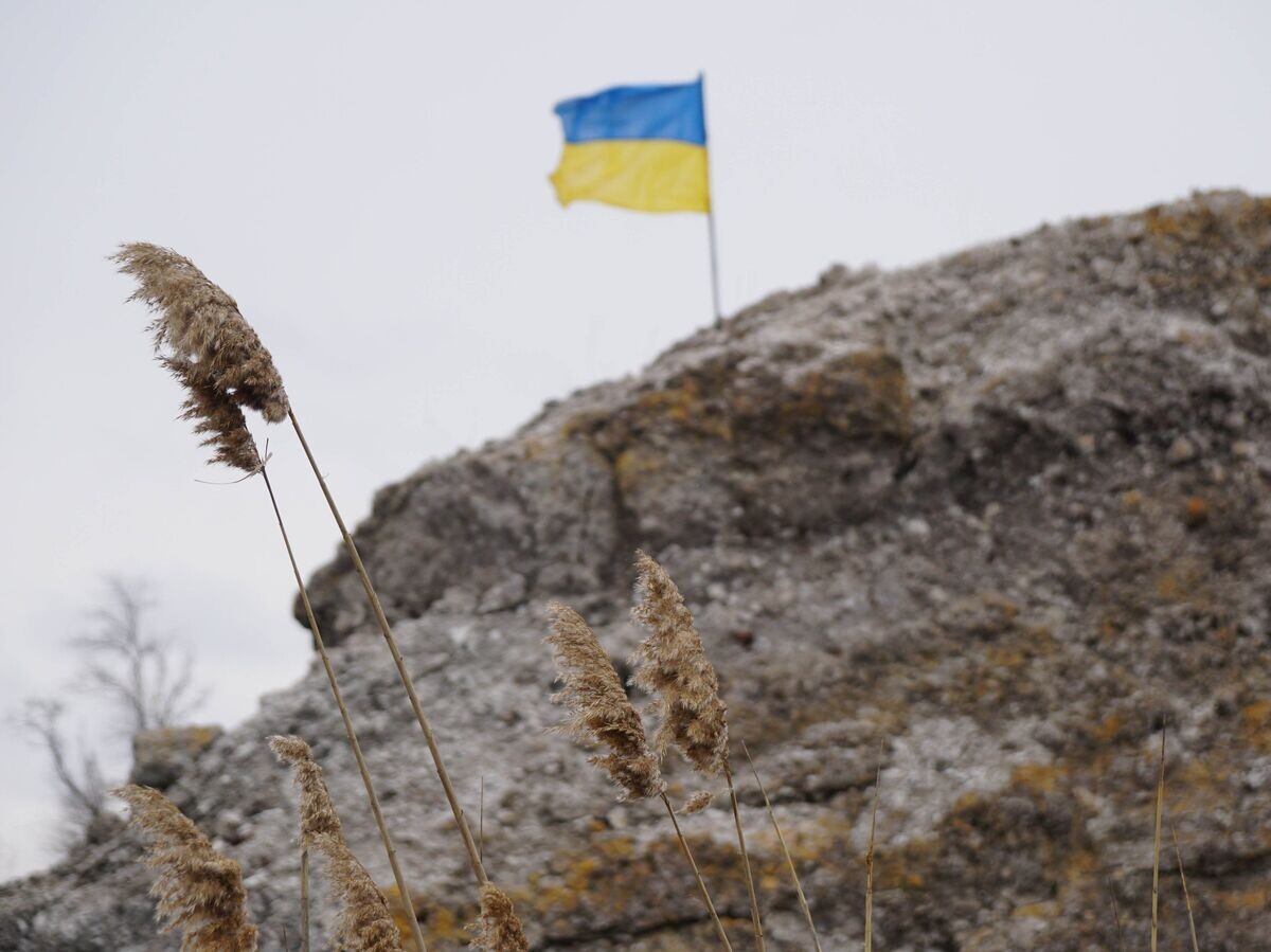    Брошенный украинский флаг под Мариуполем© РИА Новости . Иван Родионов