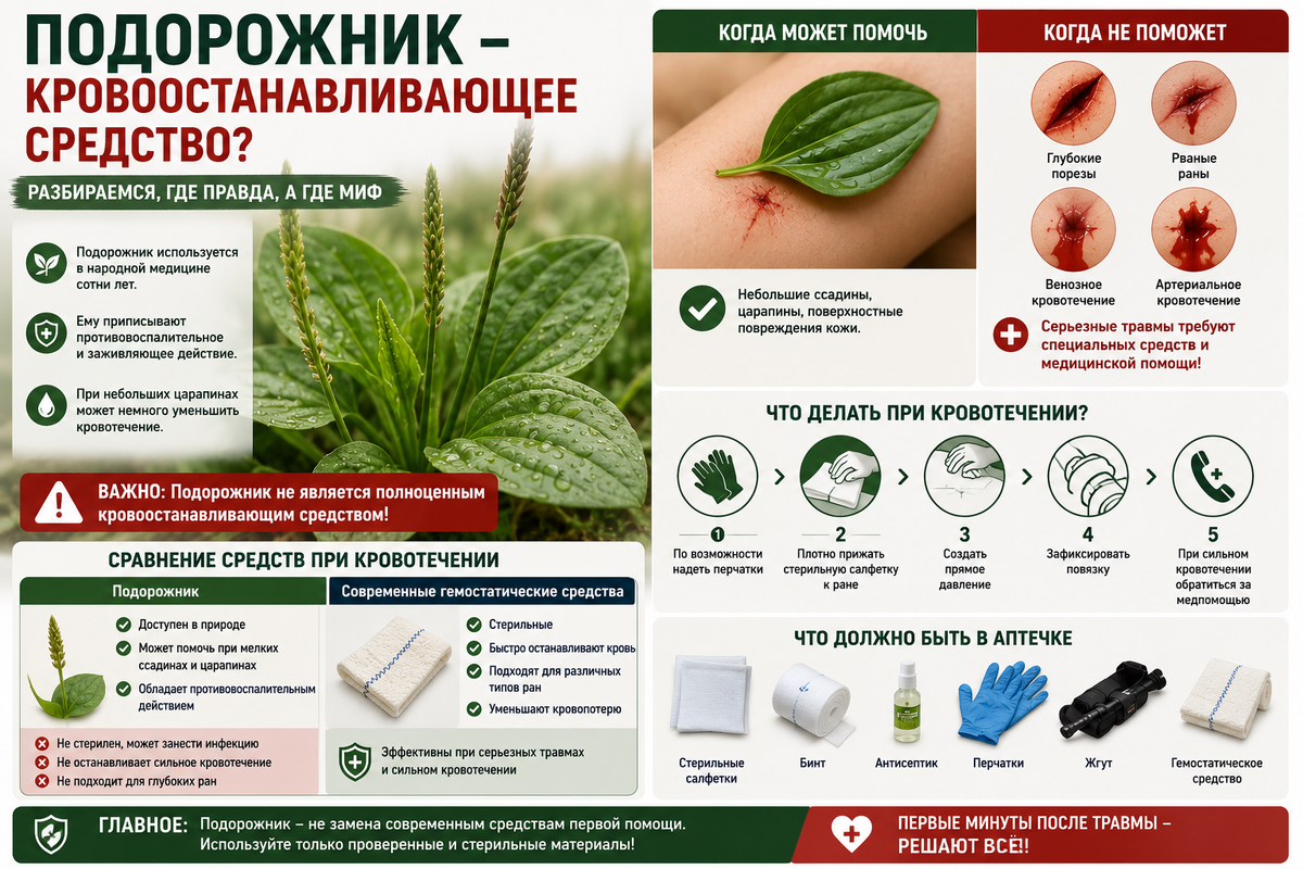 Подорожник — кровоостанавливающее средство?