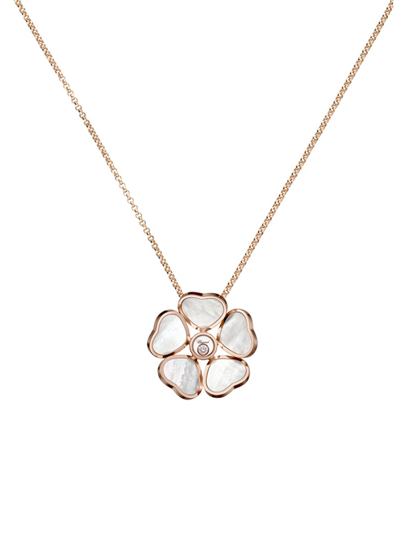Кулон Chopard Happy Flowers из розового золота с перламутром и плавающим бриллиантом