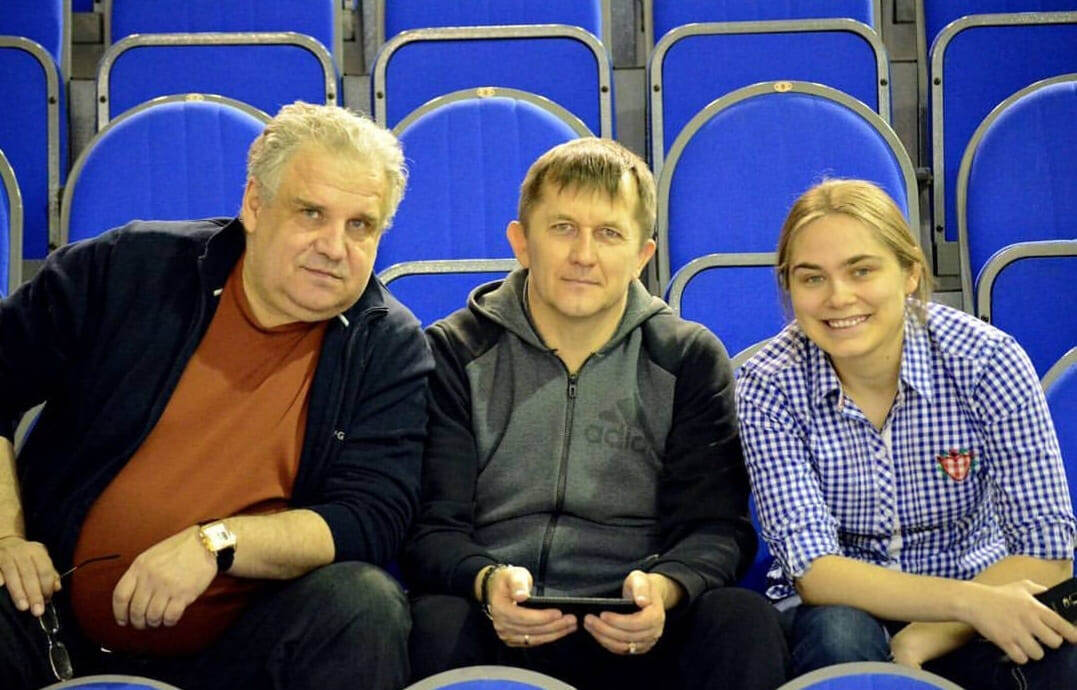    Сергей Приголовкин, Александр Ревва и Мария Болотько на матче высшей лиги