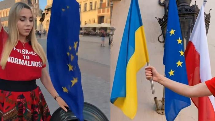 Кандидат в мэры Кракова выбросила флаги ЕС и Украины в предвыборном ролике. Обложка © Х / Marianne Schreiber