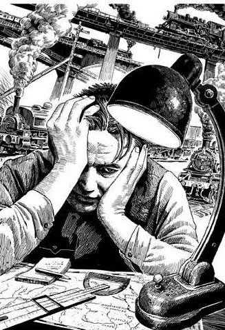 Рисунок Сергея Григорьева из книги Чивилихин В.А. "Серебряные рельсы". "Здравствуй, мама":Повести. (изательство "РуДа")