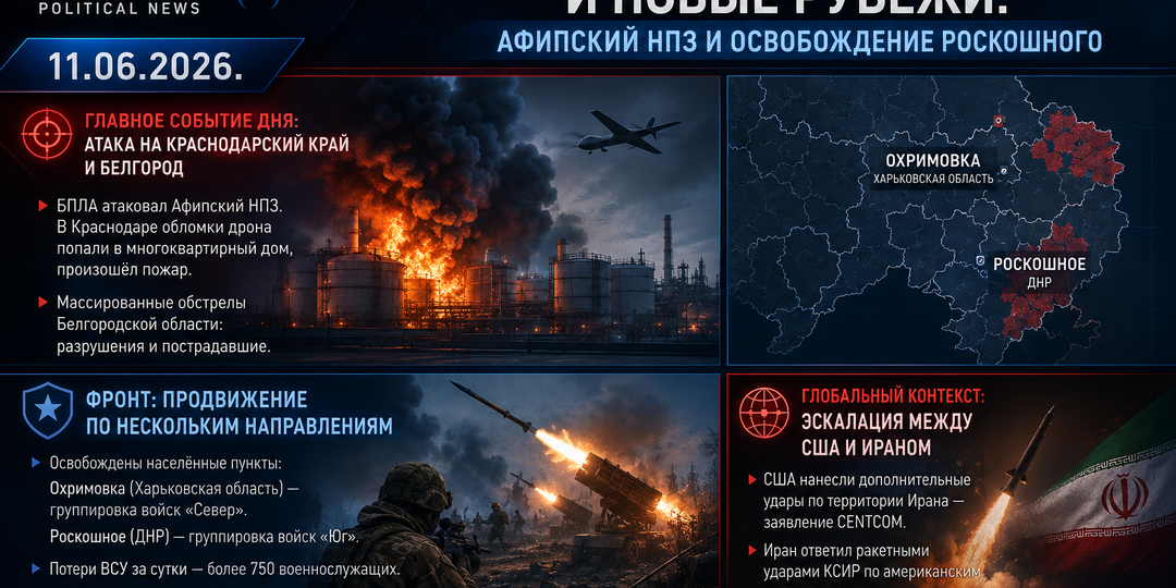 11.06.2026. — «Эскалация на Юге и новые рубежи: Афипский НПЗ и освобождение Роскошного»
