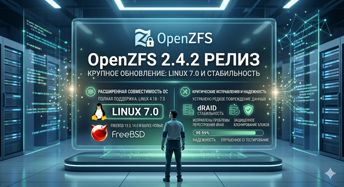 Выход OpenZFS 2.4.2: полная совместимость с новейшими ядрами Linux и важные исправления