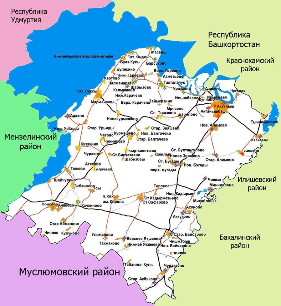 Карта Актанышского района.