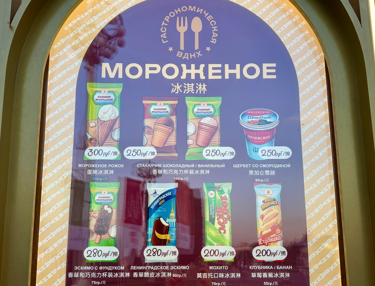 Стоимость мороженого в киосках на ВДНХ 