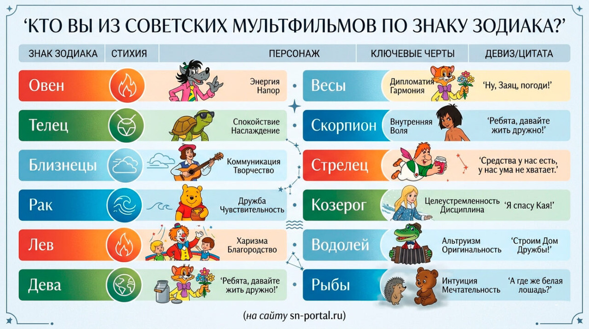 Гороскоп советских мультфильмов: ищем свой знак зодиака среди любимых героев детства Дмитрий Петров📷
