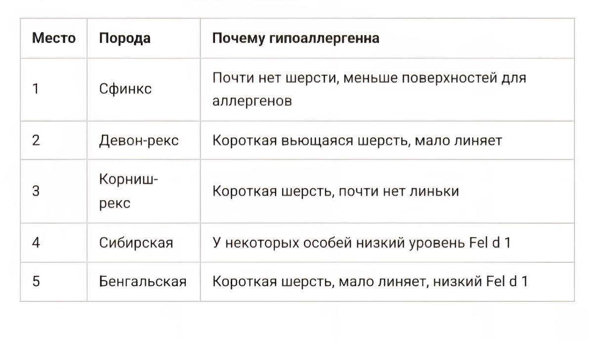 Таблица с топ-5 пород и их особенностями