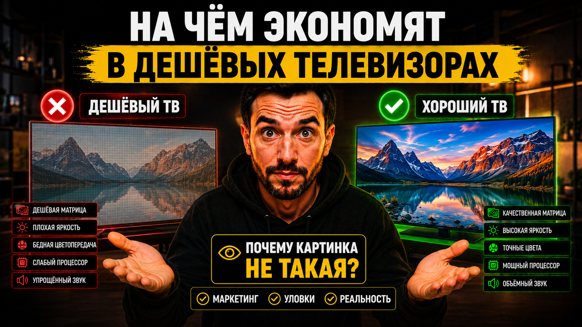 Дешёвые телевизоры: где производители режут расходы и как это видно на картинке.
