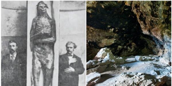 Фотография пещеры Лавлок и вырезка из статьи где напечатана "реальная" фотография останков. Никаких задокументированных доказательств находки нет. 