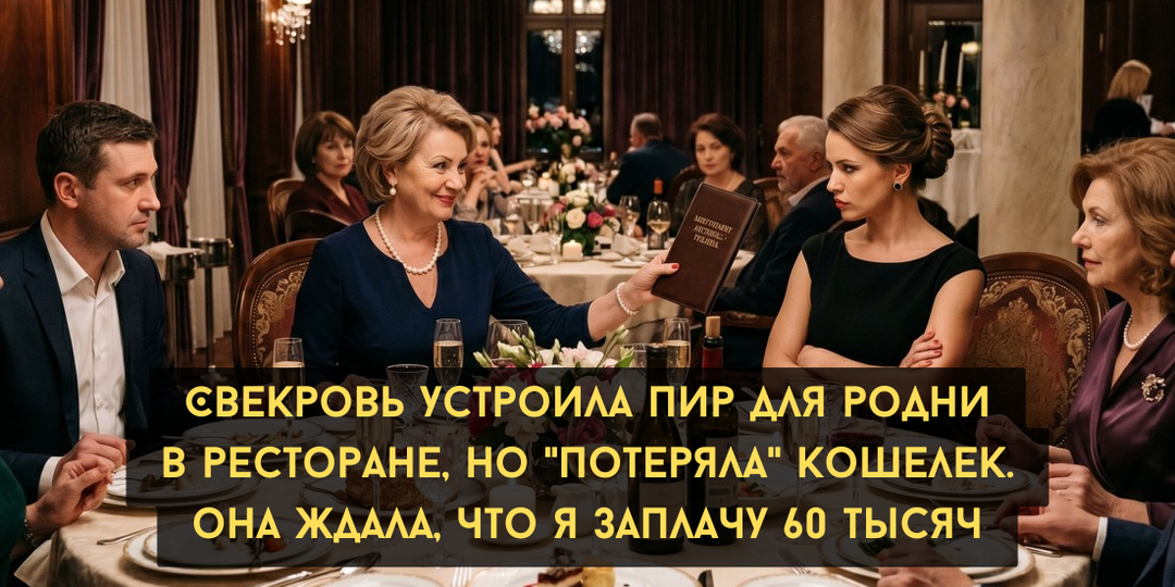 Свекровь устроила пир для родни в ресторане и "потеряла" кошелек. Она ждала, что 60 тысяч заплачу я, но просчиталась