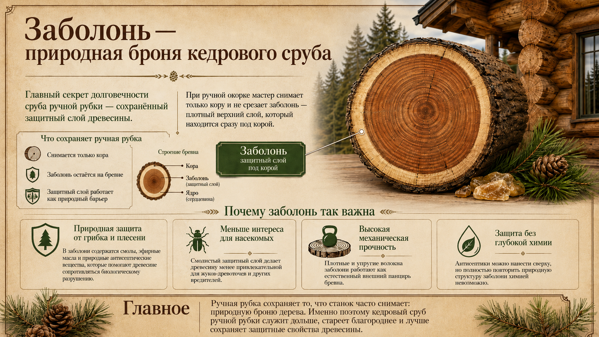 Заболонь - природная броня кедрового сруба / Инфографика