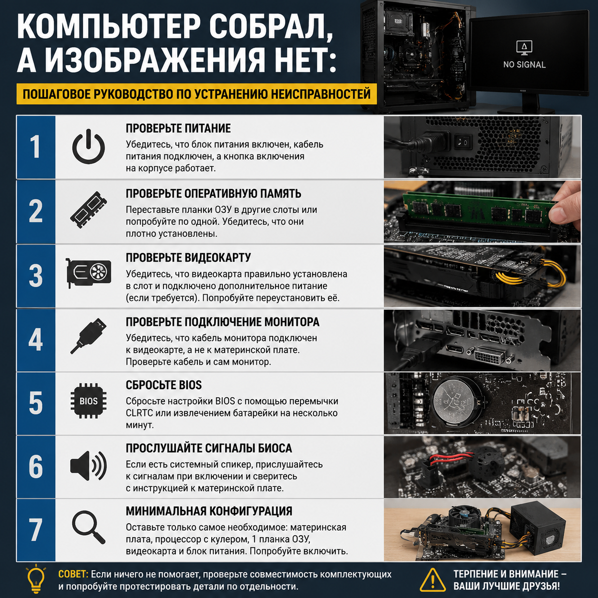 Нет изображения после сборки ПК: Диагностика и решение проблем