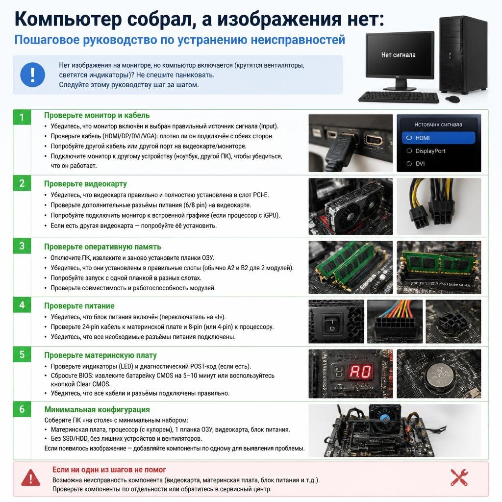 Нет изображения после сборки ПК