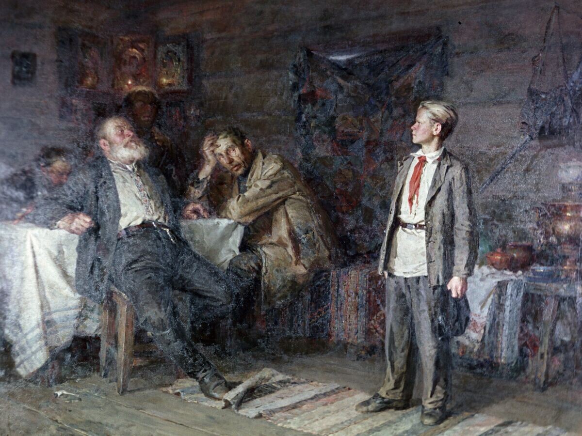    Репродукция картины художника Никиты Чебакова "Павлик Морозов" | © РИА Новости / Сайков