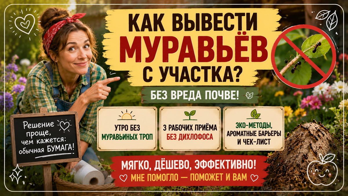 Сегодня делюсь секретом, как вывести муравьёв с участка мягко, дёшево и без лишних телодвижений. Мне помогло. Поможет и вам.