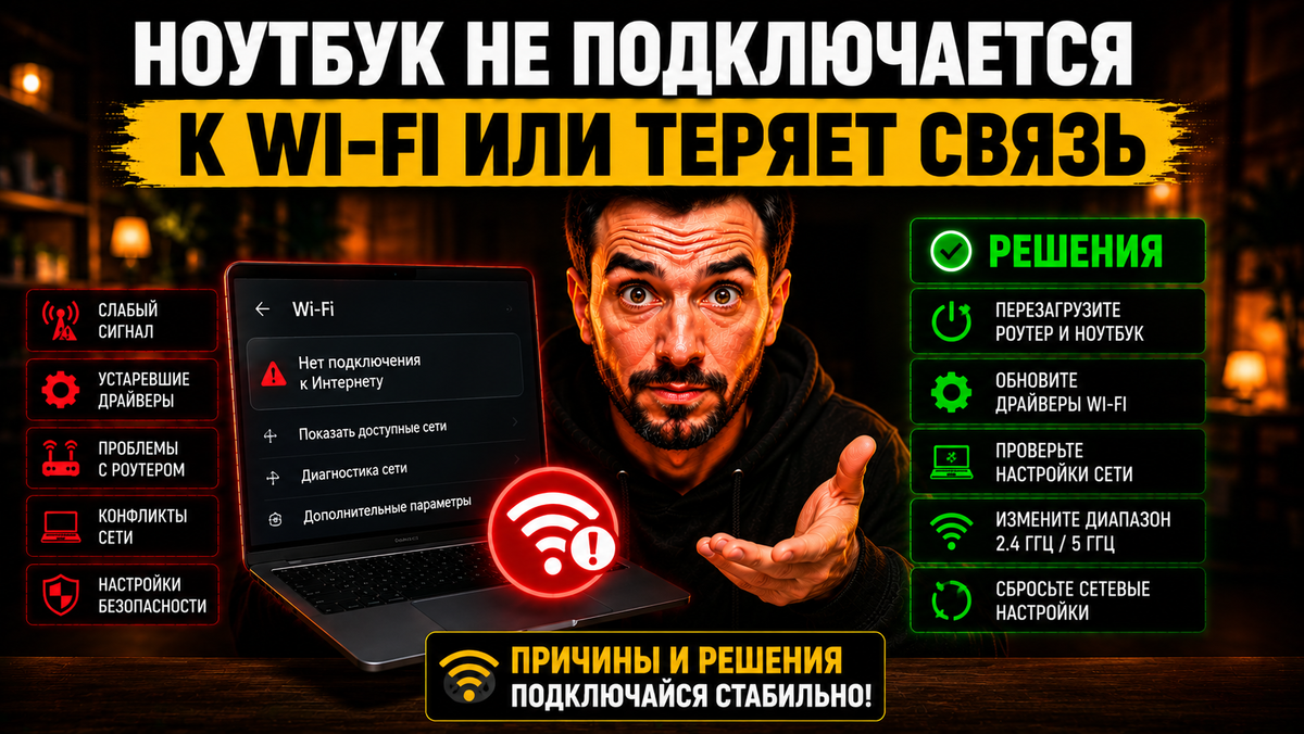 Почему ноутбук не подключается к Wi‑Fi: основные причины и способы исправить.