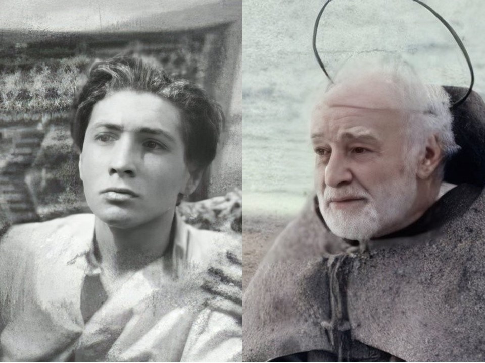 В. Тихонов в фильме "Молодая гвардия" в 1946 году и в фильме "Андерсен. Жизнь без любви" в 2006 году. Карьера в кино составила 60 лет.