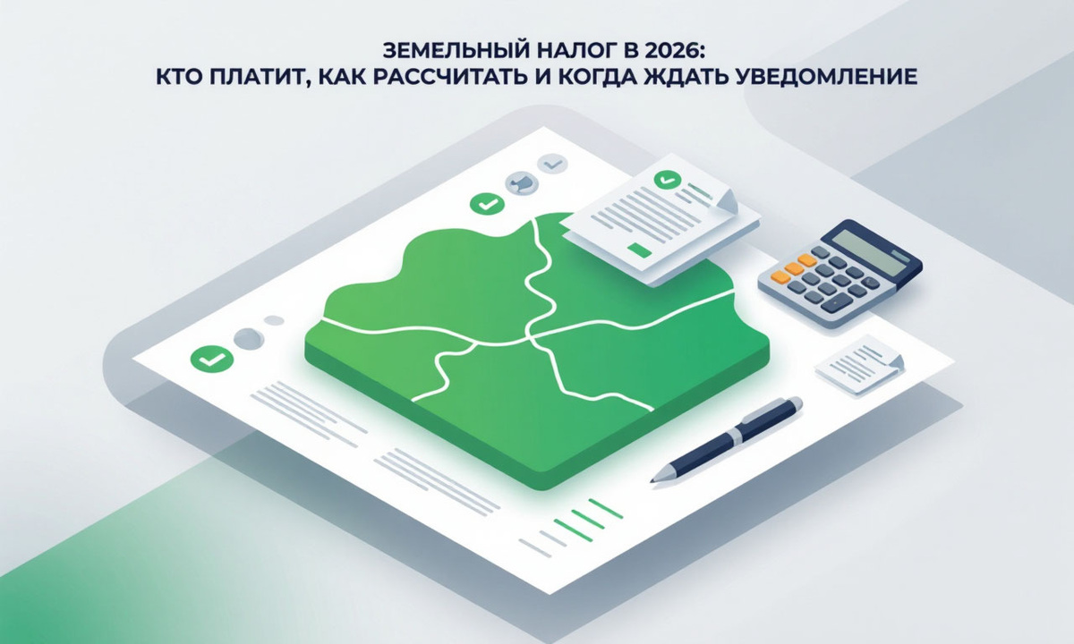 Обложка статьи "Земельный налог в 2026". Сгенерировано в Алиса AI