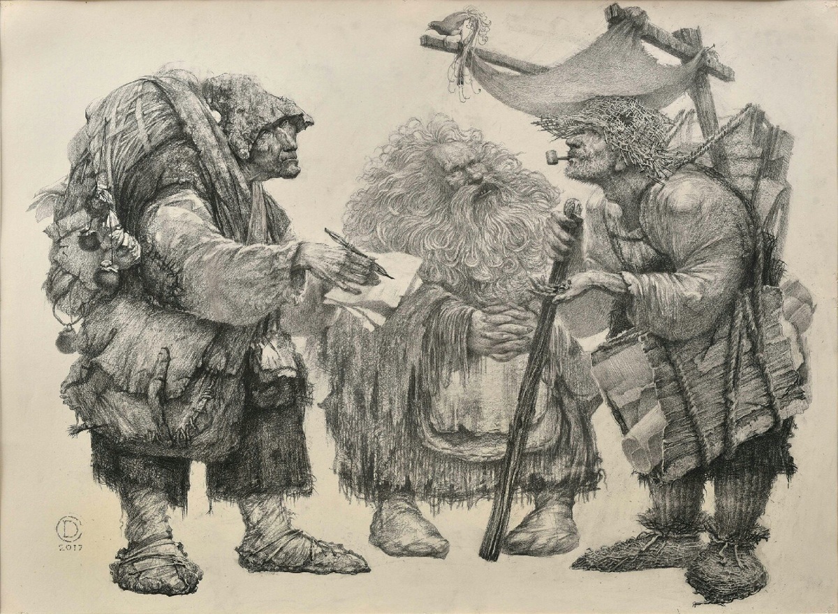© Денис Санталов. Художники. (Вдохновение прилетело). Бумага, карандаш.