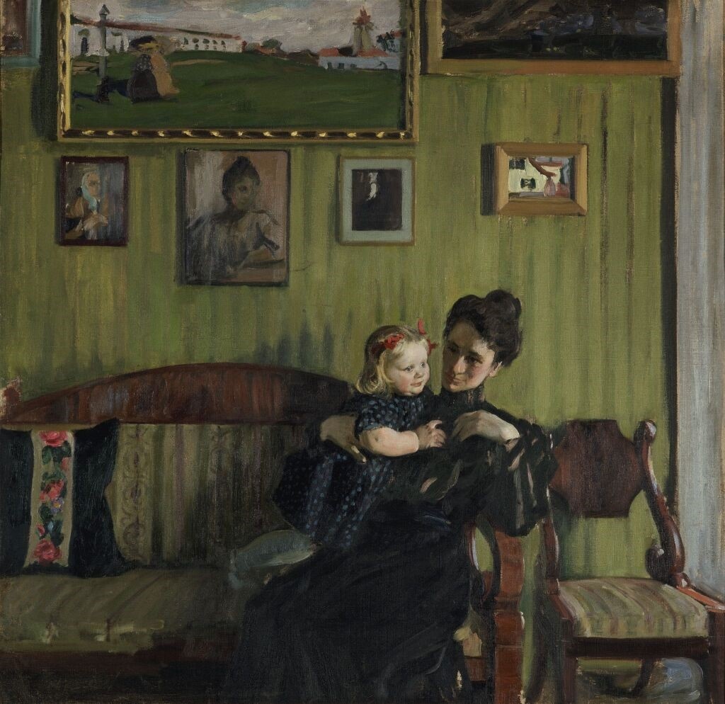 Борис Кустодиев. Портрет Ю.Е. Кустодиевой с дочерью Ириной. 1908 Холст, масло.