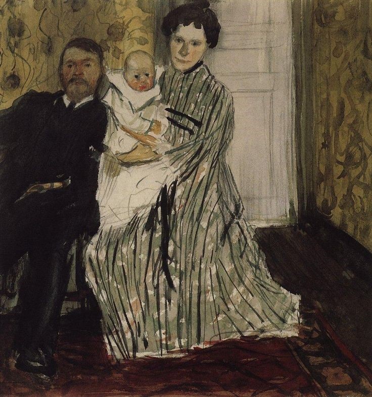 Борис Кустодиев. Семейный портрет. 1904. Эскиз картины «Портрет семьи 
художника» (1904, не сохранилась) Бумага, акварель, графитный карандаш.