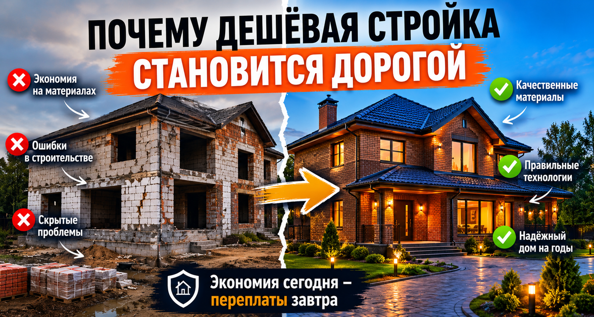 Многие заказчики начинают строительство дома с одной простой мысли: «Зачем переплачивать, если можно сделать дешевле?»