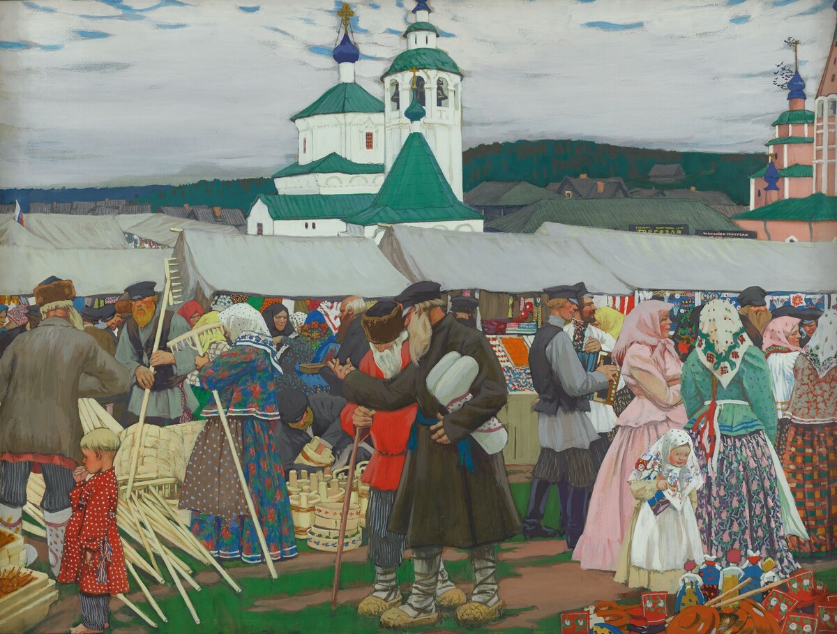 Борис Кустодиев. Ярмарка. 1906. Бумага, темпера.