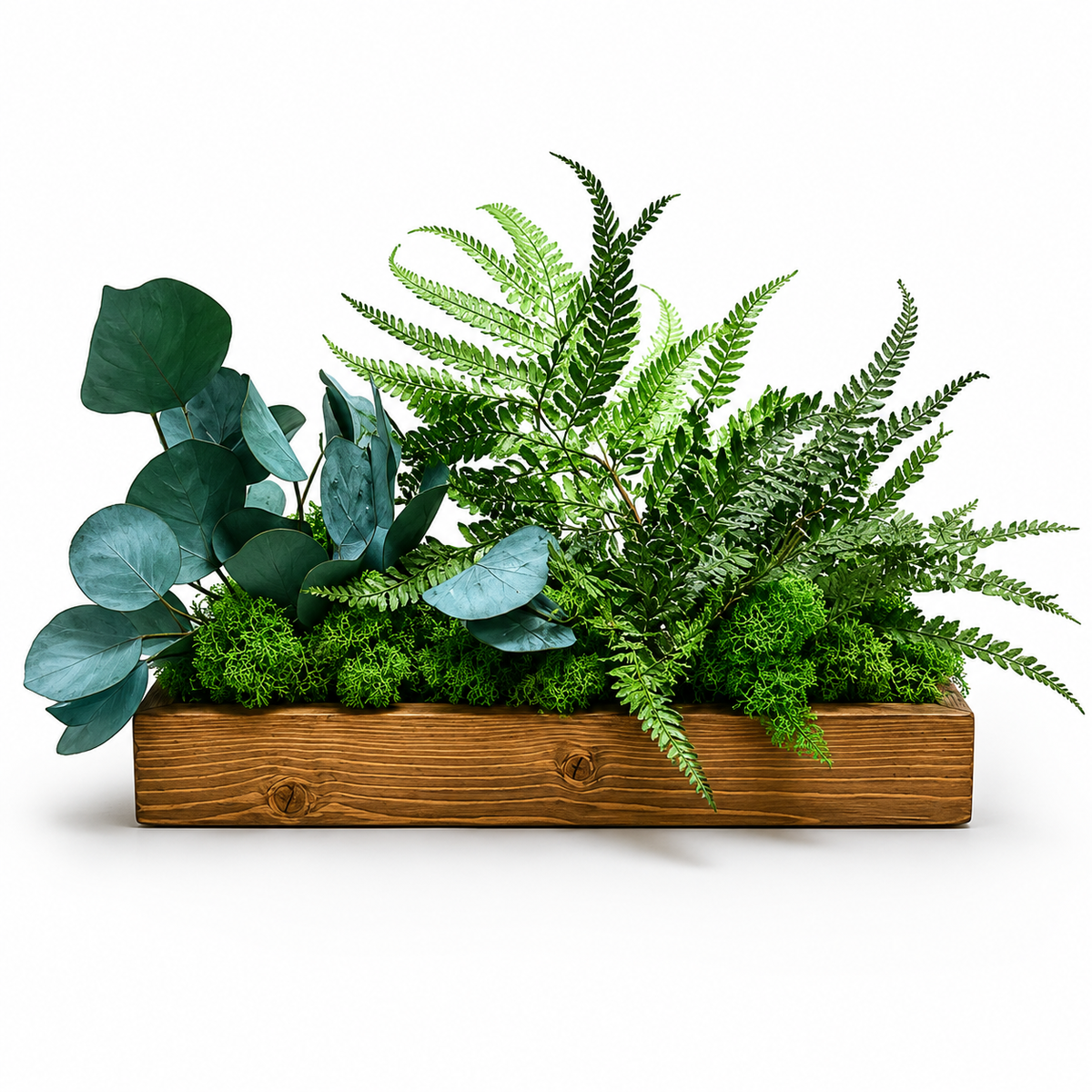 Деревянное кашпо со стабилизированными натуральными растениями GardenGo