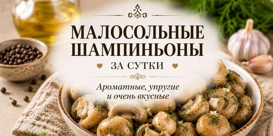 Малосольные шампиньоны за сутки — закуска, которую съедают быстрее шашлыка ❤️