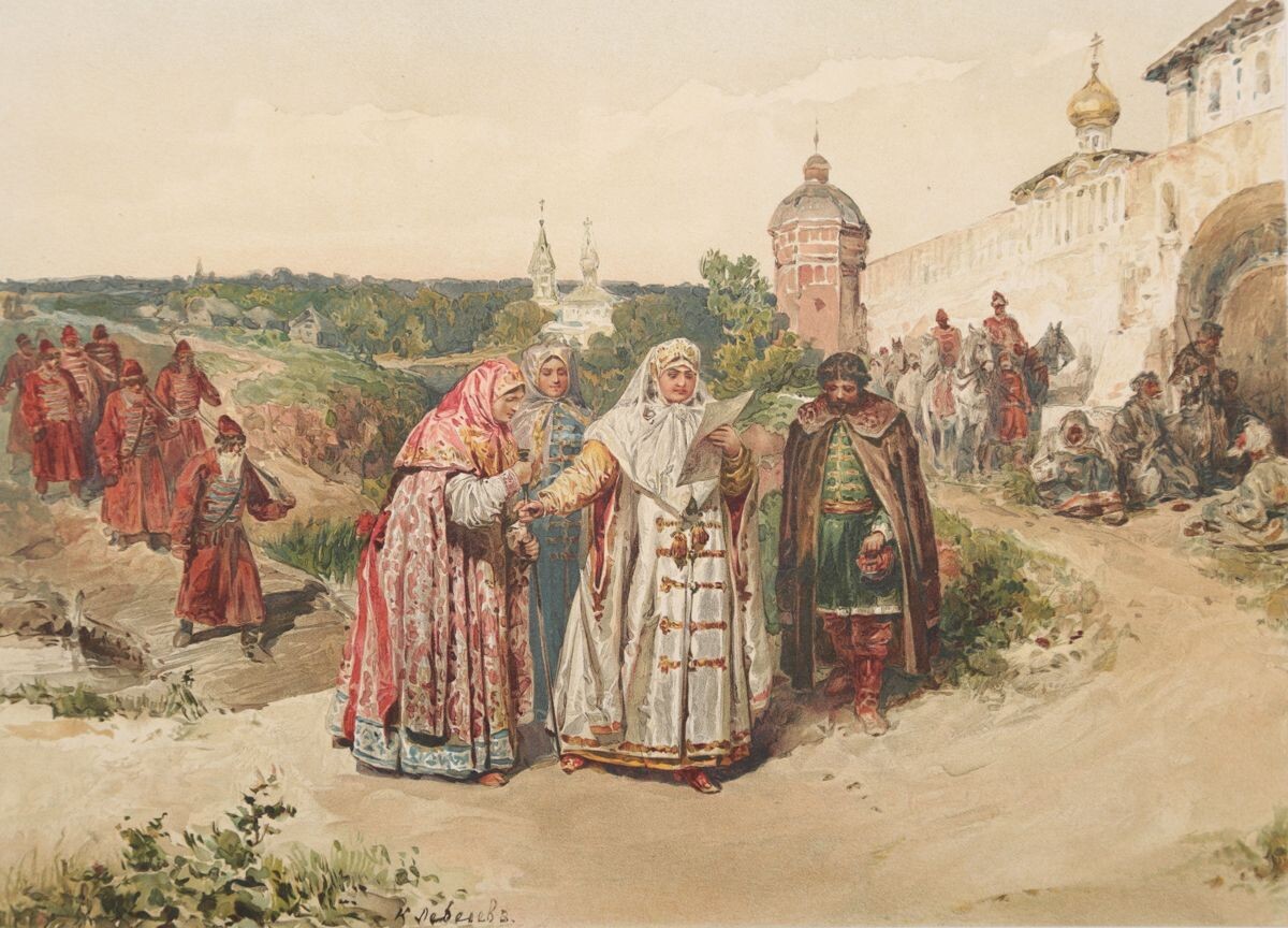 «Царевна Софья получает у Троицы письмо Василия Голицына», художник Клавдий Васильевич Лебедев