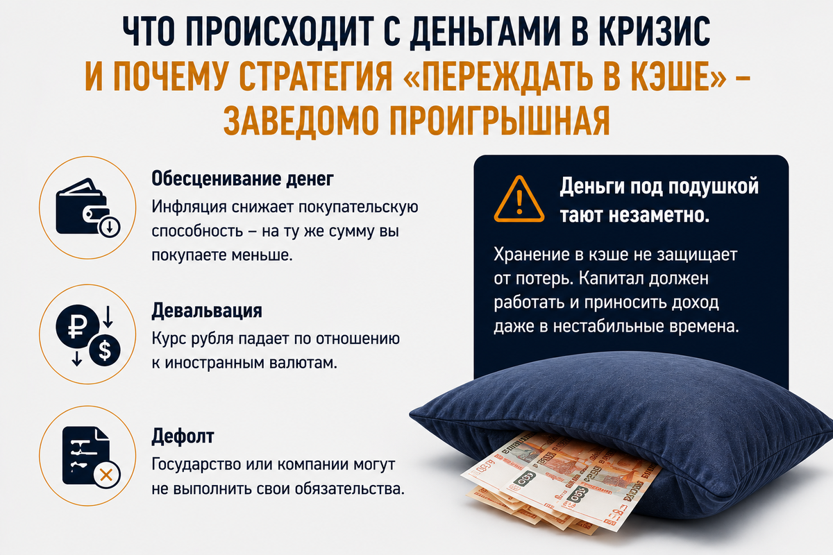 Что происходит с деньгами в кризис и почему стратегия «переждать в кэше» заведомо проигрышная